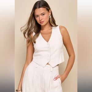 Lulu’s Suits You Perfectly Beige Linen Vest & Pant